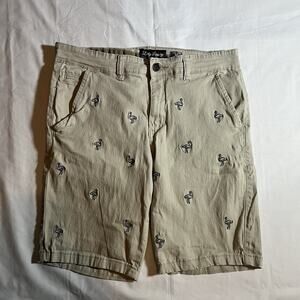 Dirty Laundry beige Mens Shorts w/Embroidered Flamingos Size 32